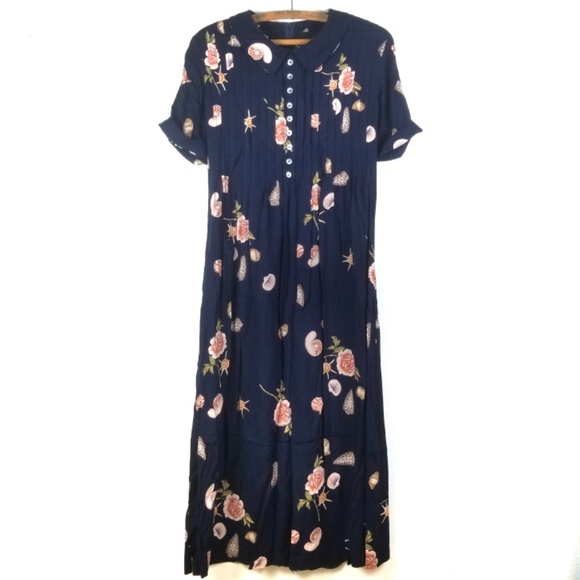 navy and pink floral midi dress